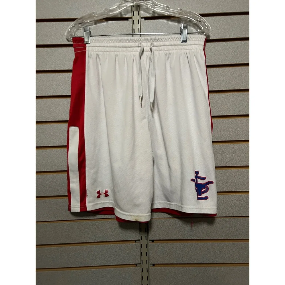 Under Armour Mens Reversible Basketball Shorts Red White Bull Logo Athletic L